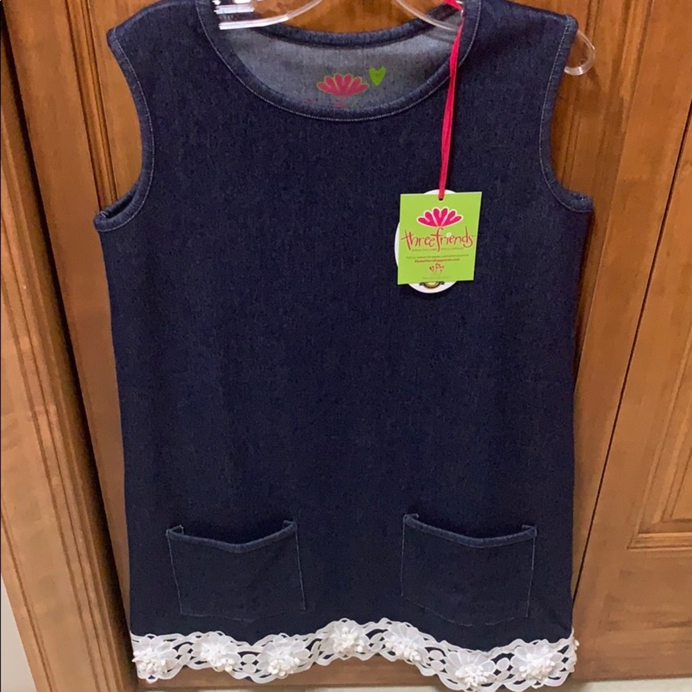 NWT three friends denim lace dress